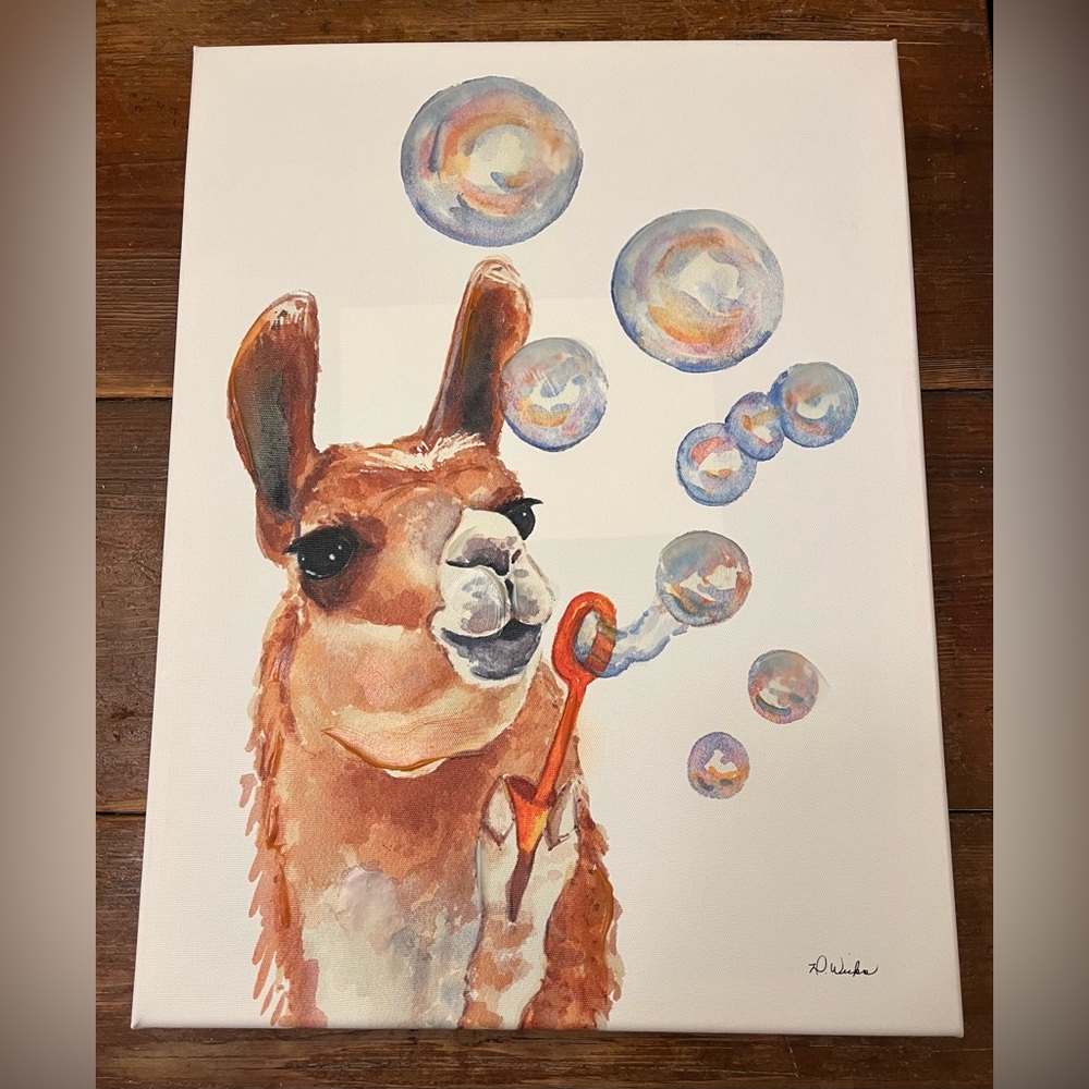 Adorable Llama Blowing Bubbles Wall Art